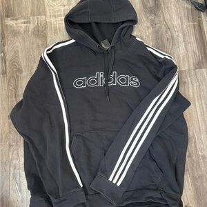 Adidas Men's Black Hoodie with White Stripes